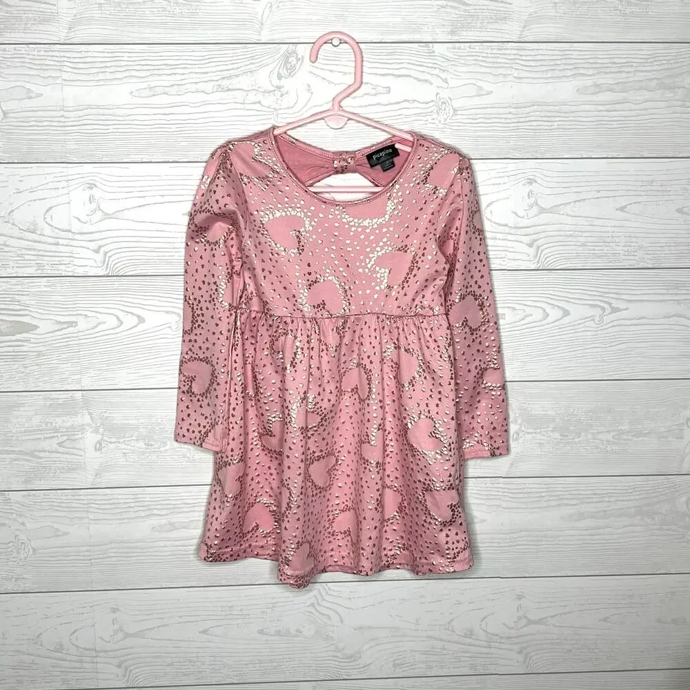 Picapino pink with gold hearts long sleeve Dress girls size 4